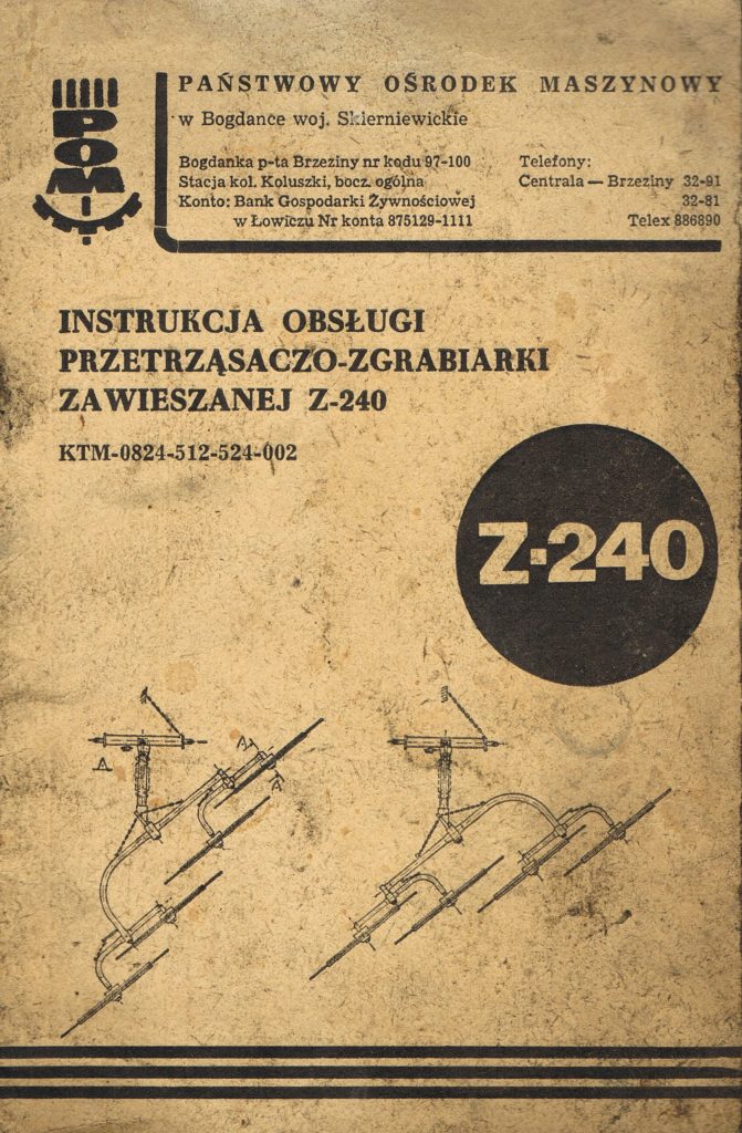 Book Cover: Instrukcja obsługi przetrząsaczo-zgrabiarki zawieszanej Z-240