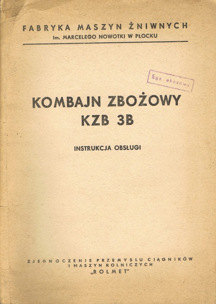 Book Cover: Kombajn zbożowy KZB 3B instrukcja obsługi