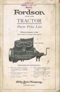 Book Cover: Fordson Tractor Parts Price List