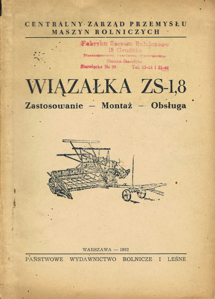 Book Cover: Wiązałka ZS-1,8 zastosowanie - montaż - obsługa