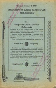 Book Cover: Cennik złotowy B-1930 oryginalnych części zapasowych McCormicka